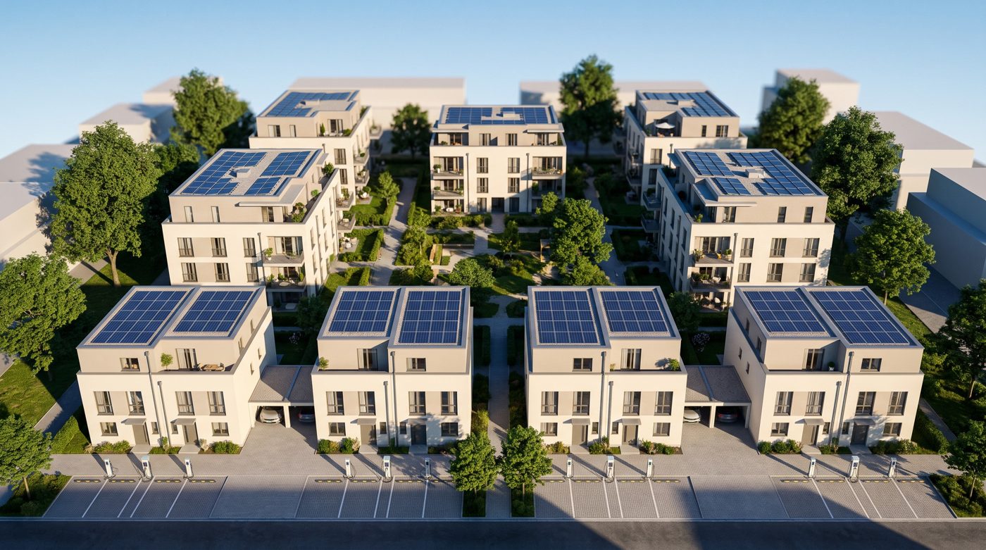 KI-generiertes Symbolbild: Quartier mit eigener Energiezentrale